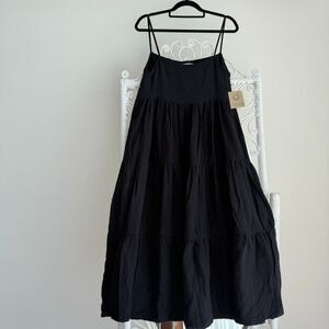 Fordays Dress XL Black Tiered Cami Organic Cotton Gauze Boho Lagenlook Flowy